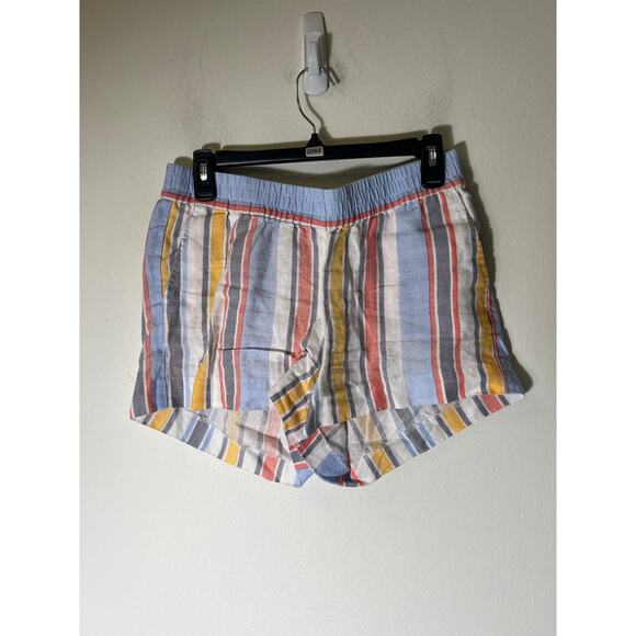 HiH0 White Blue Yellow Stripe Elastic Waist Shorts Sz S - Picture 1 of 3